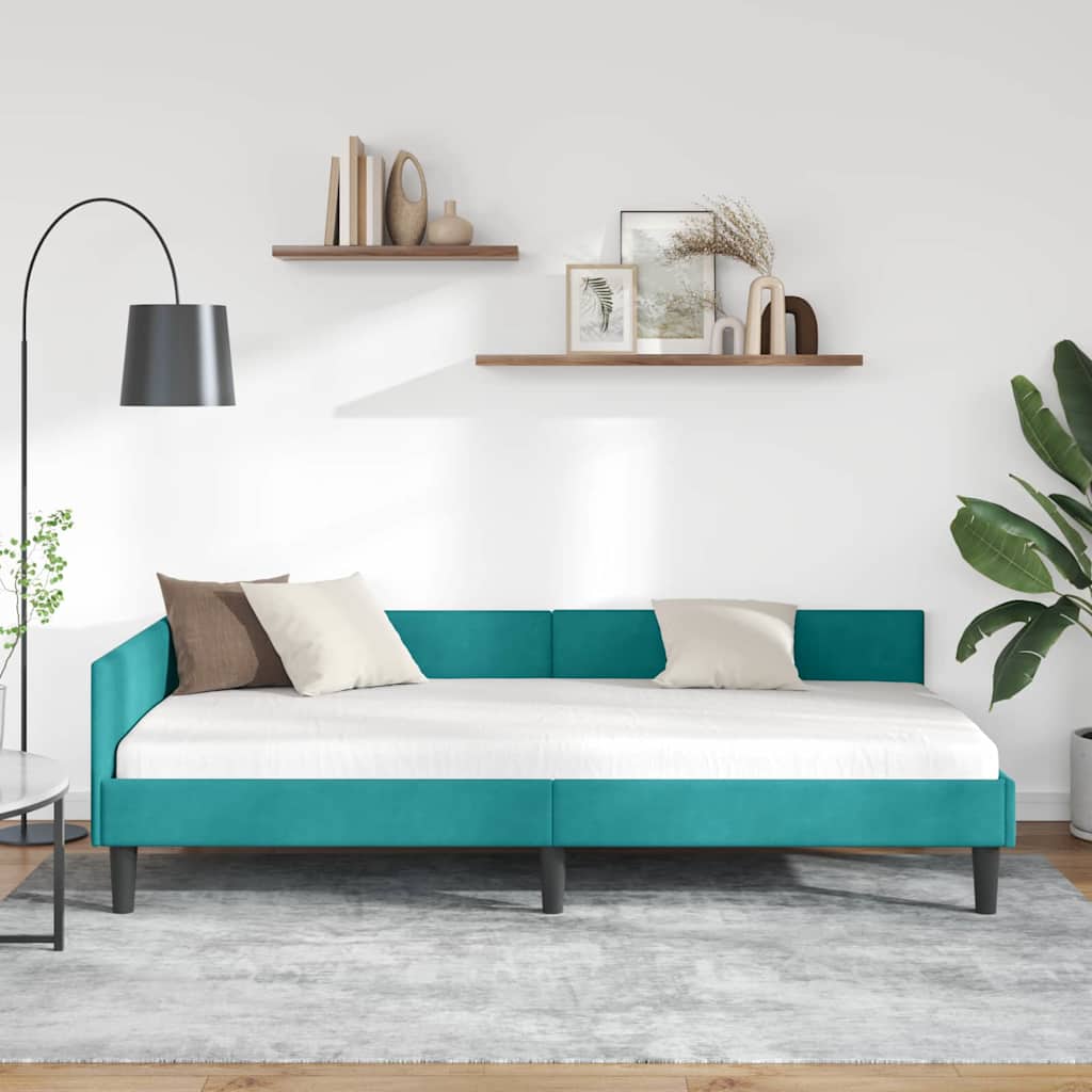 Rohový Rám Postele S Čelo Tyrkysová 90 Cm X 200 Cm Samet