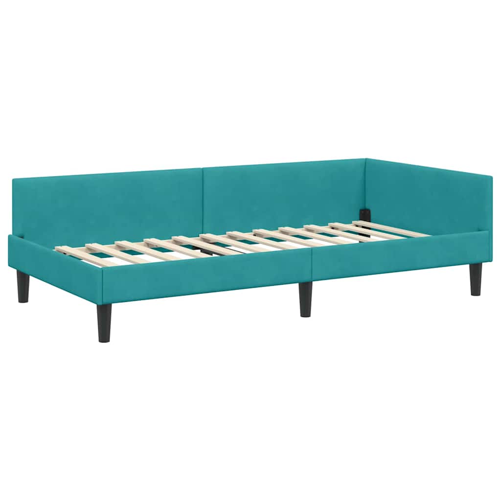 Rohový Rám Postele S Čelo Tyrkysová 90 Cm X 200 Cm Samet