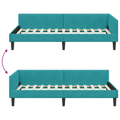 Rohový Rám Postele S Čelo Tyrkysová 90 Cm X 200 Cm Samet