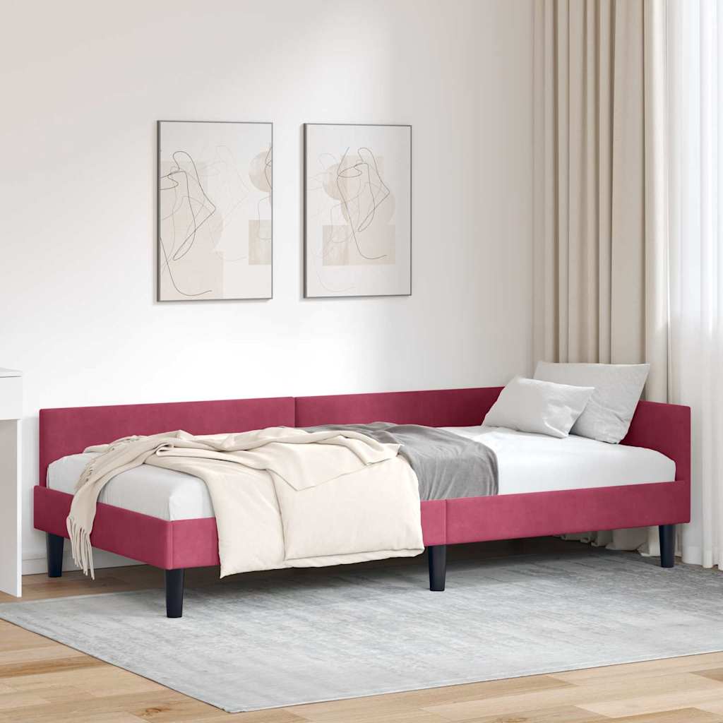 Rohový Rám Postele S Čelo Víno Červené 100 Cm X 200 Cm Samet