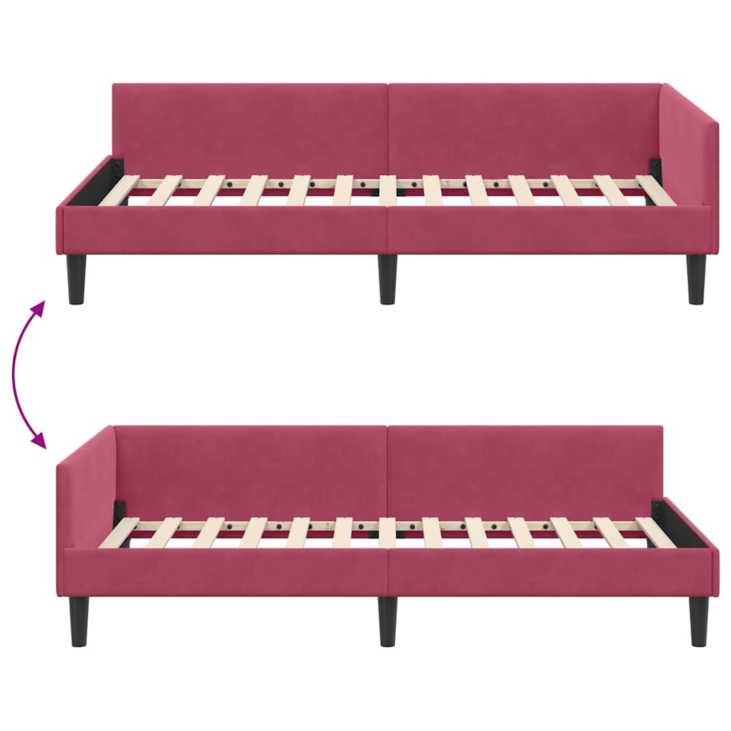 Rohový Rám Postele S Čelo Víno Červené 100 Cm X 200 Cm Samet