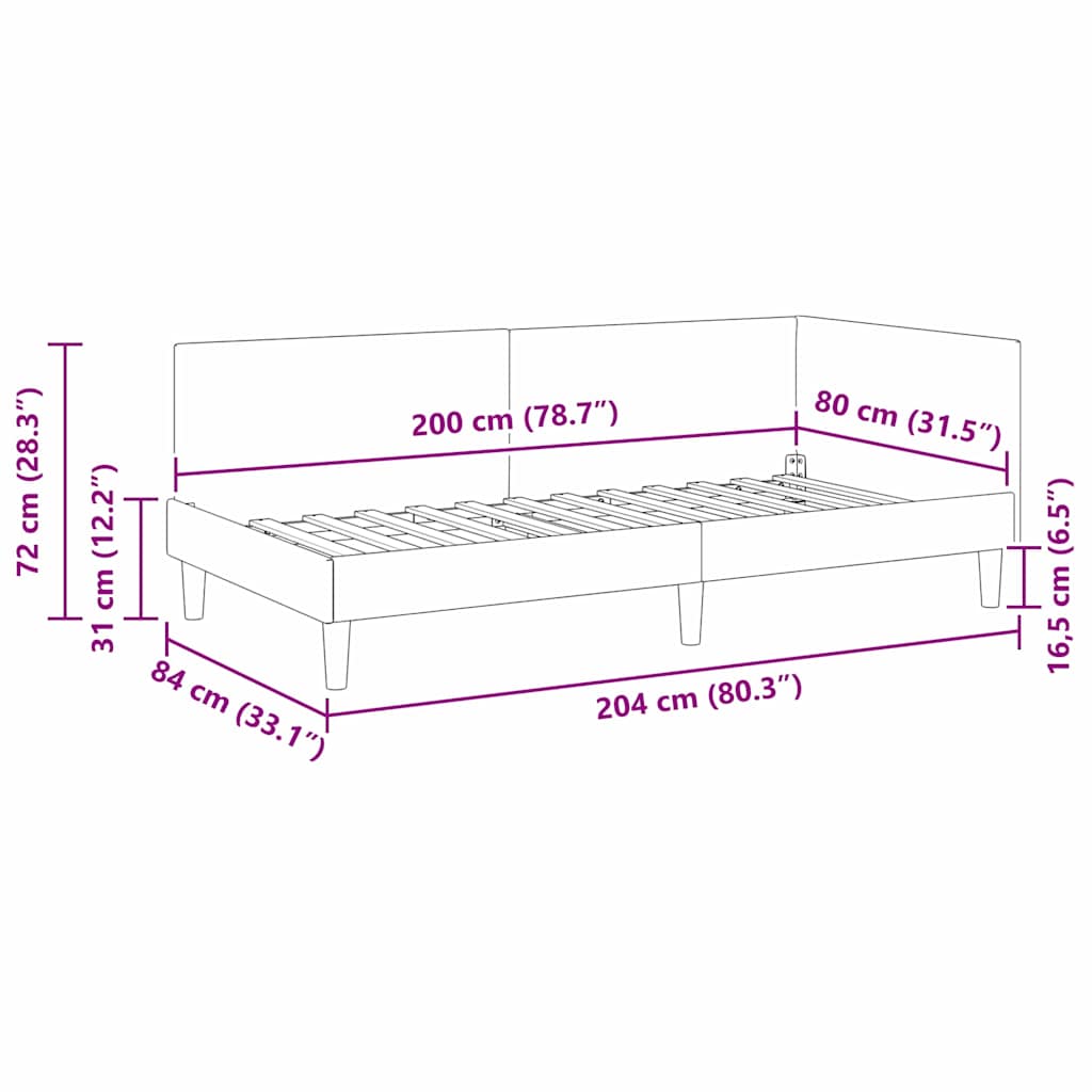 Rohový Rám Postele S Čelo 80 Cm X 200 Cm Samet