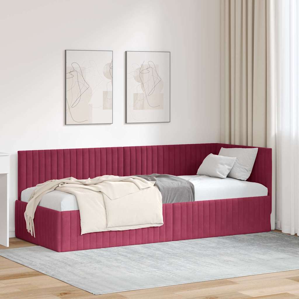 Rohový Rám Postele S Čelo Víno Červené 80 Cm X 200 Cm Samet