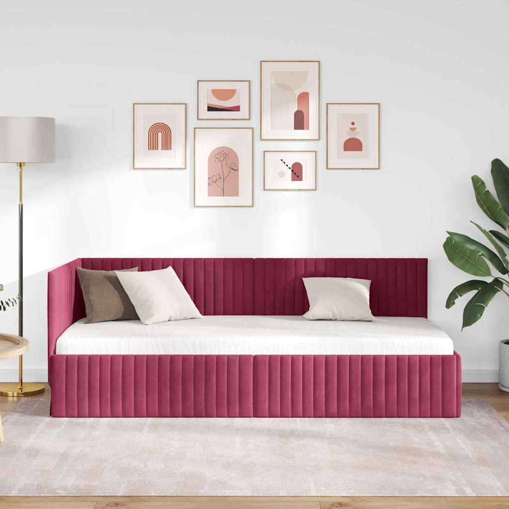 Rohový Rám Postele S Čelo Víno Červené 80 Cm X 200 Cm Samet