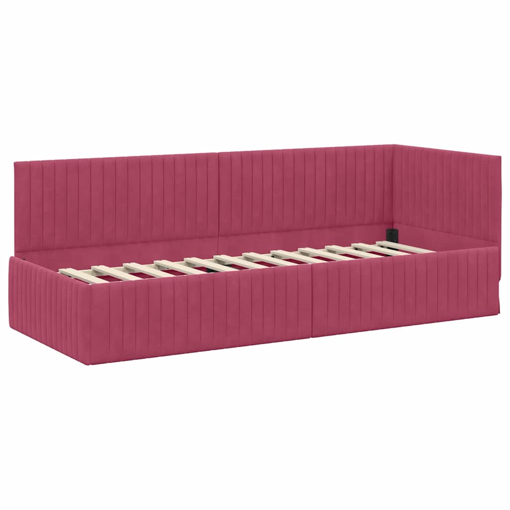Rohový Rám Postele S Čelo Víno Červené 80 Cm X 200 Cm Samet