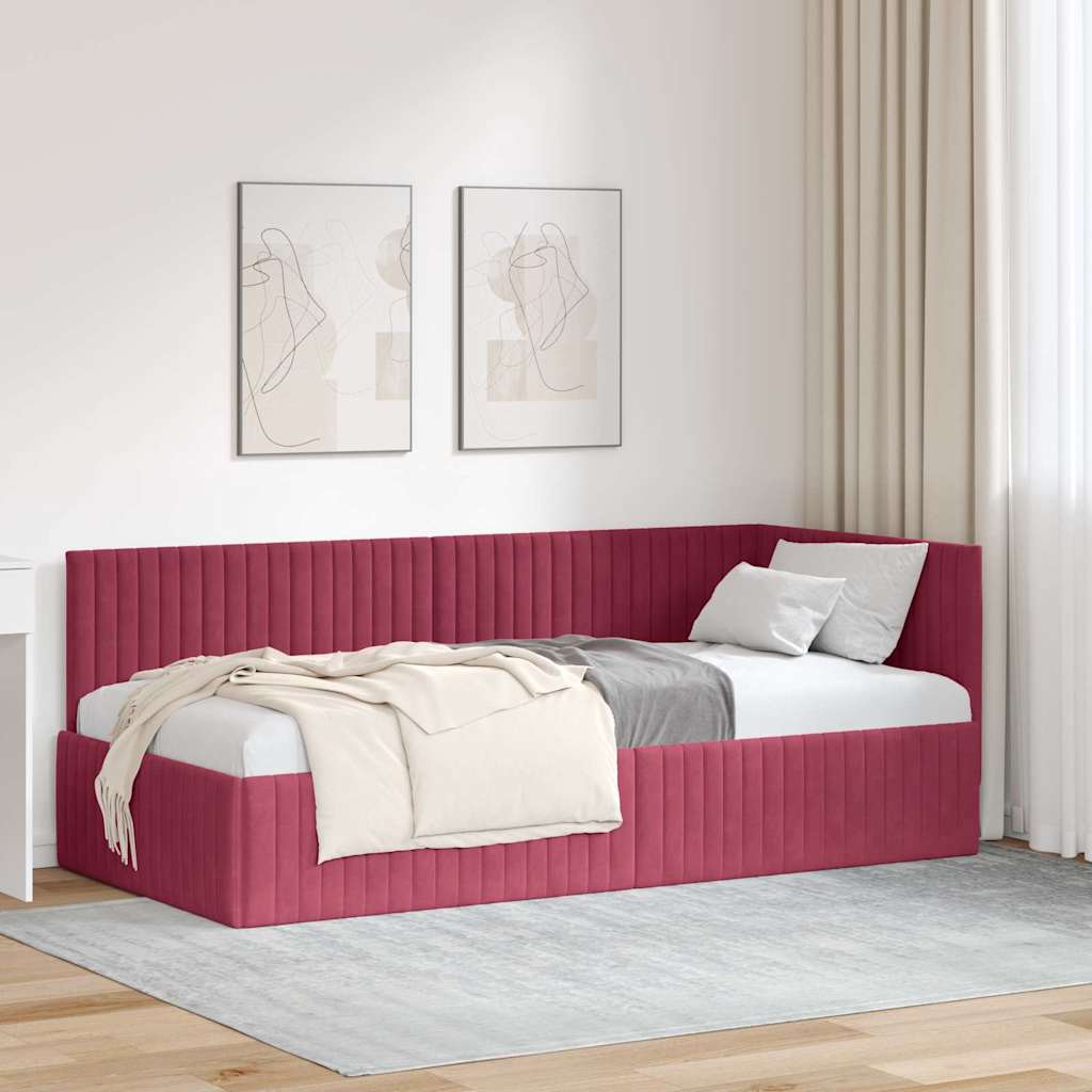 Rohový Rám Postele S Čelo Víno Červené 90 Cm X 190 Cm Samet