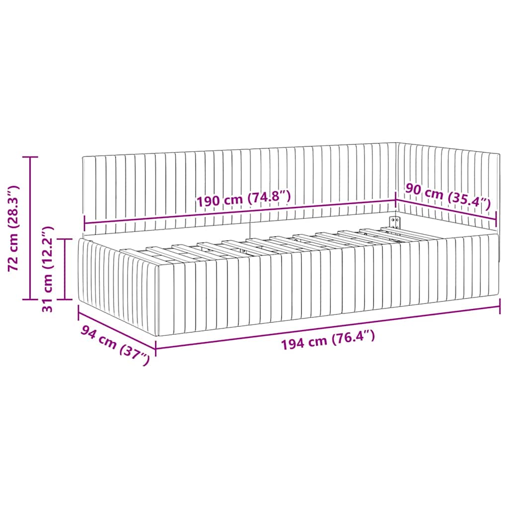 Rohový Rám Postele S Čelo 90 Cm X 190 Cm Samet