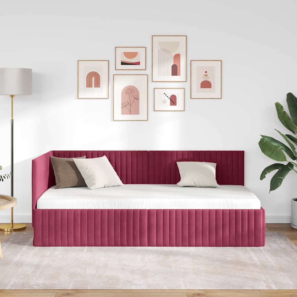 Rohový Rám Postele S Čelo Víno Červené 90 Cm X 200 Cm Samet