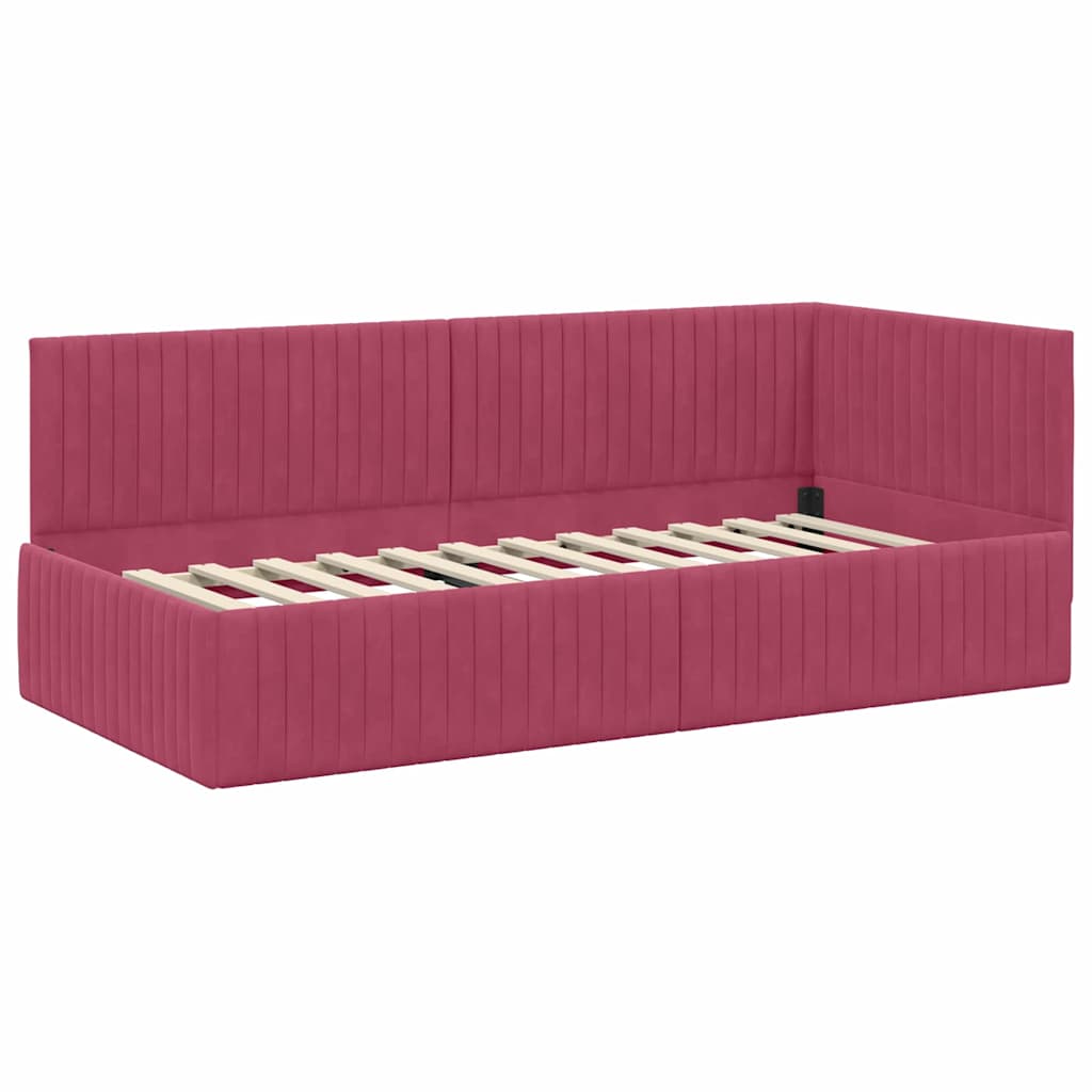 Rohový Rám Postele S Čelo Víno Červené 90 Cm X 200 Cm Samet