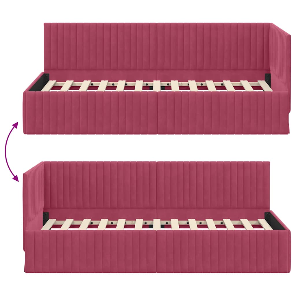 Rohový Rám Postele S Čelo Víno Červené 90 Cm X 200 Cm Samet