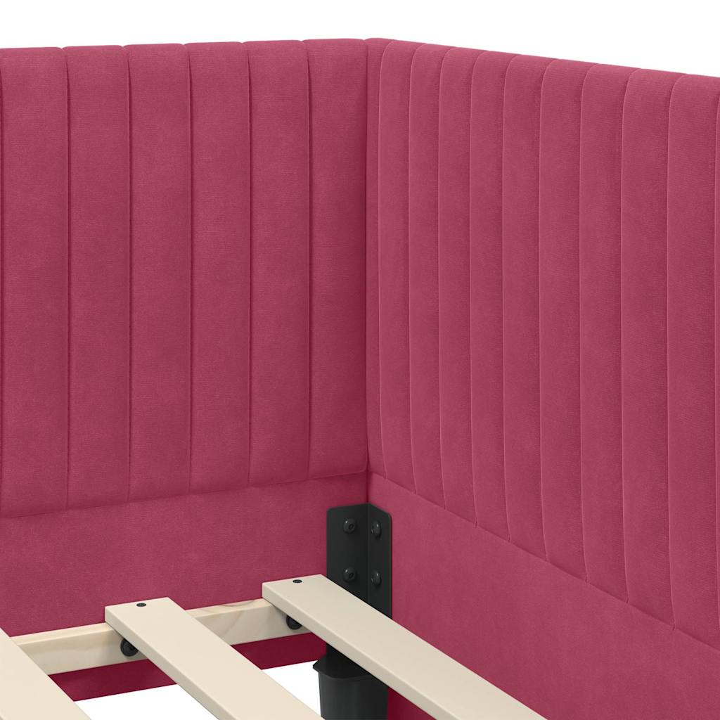 Rohový Rám Postele S Čelo Víno Červené 100 Cm X 200 Cm Samet