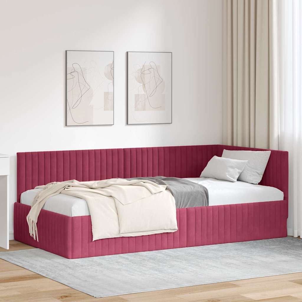 Rohový Rám Postele S Čelo Víno Červené 100 Cm X 200 Cm Samet