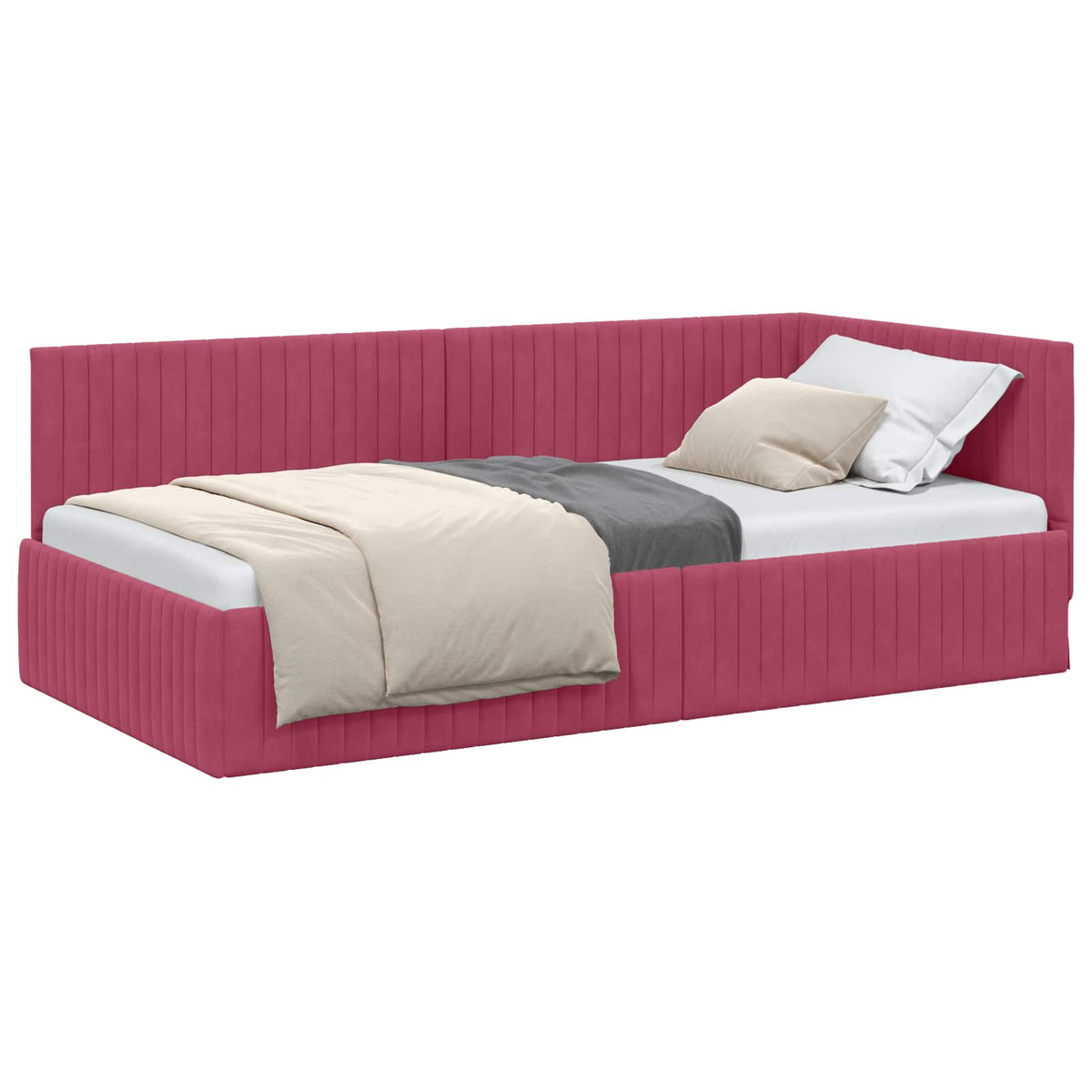 Rohový Rám Postele S Čelo Víno Červené 100 Cm X 200 Cm Samet