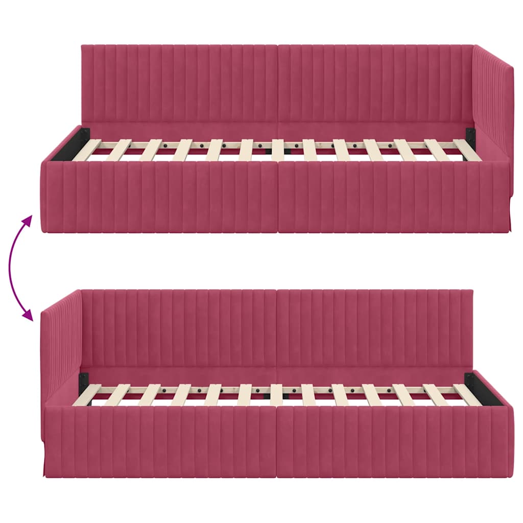 Rohový Rám Postele S Čelo Víno Červené 100 Cm X 200 Cm Samet
