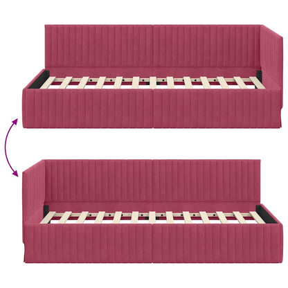 Rohový Rám Postele S Čelo Víno Červené 100 Cm X 200 Cm Samet
