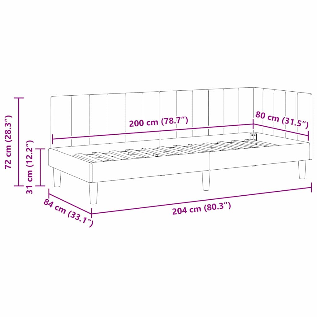 Rohový Rám Postele S Čelo 80 Cm X 200 Cm Samet