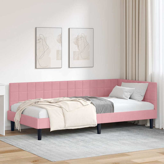 Rohový Rám Postele S Čelo Růžová 90 Cm X 200 Cm Samet