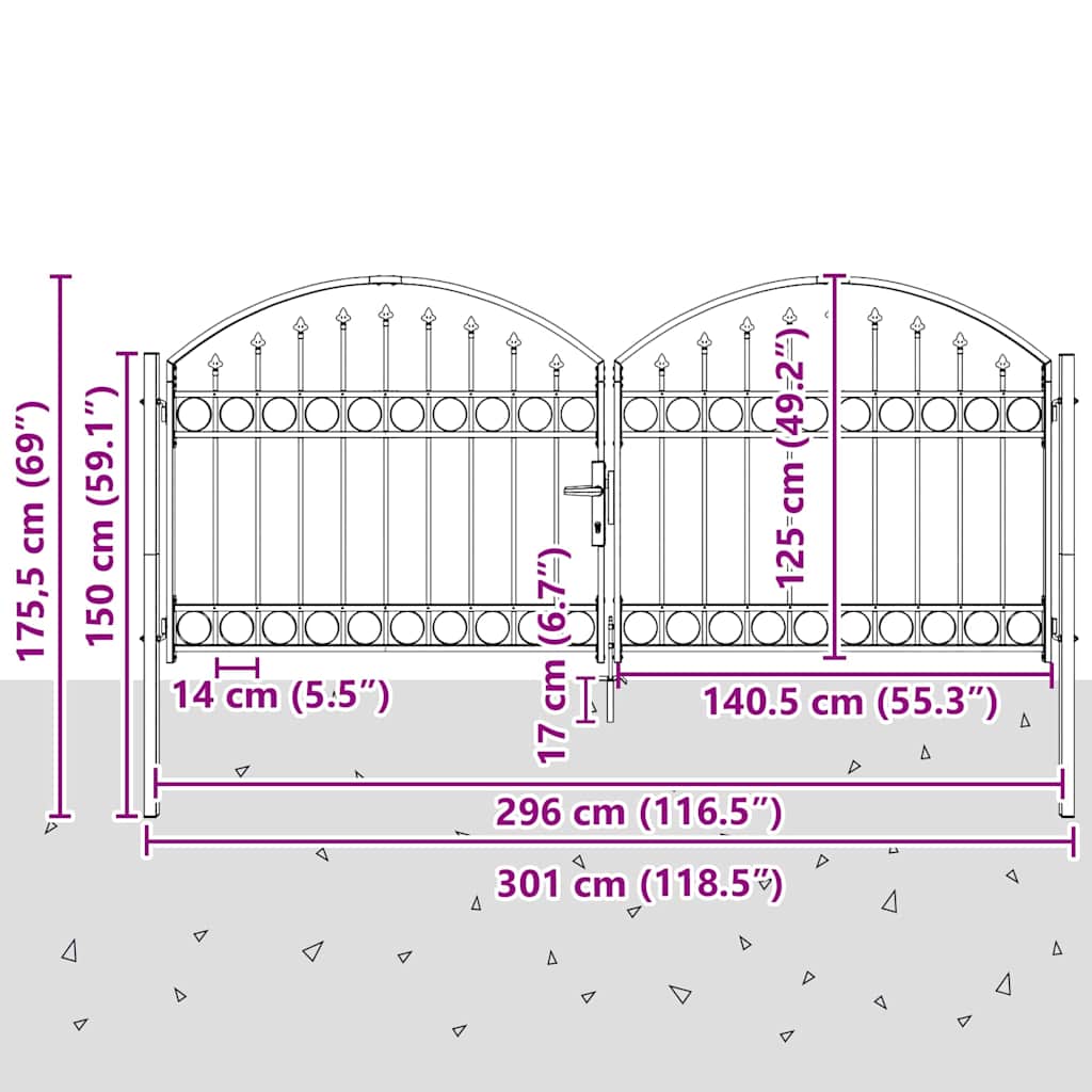 Brána Na Plot Assen 301 X 175,5 Cm Ocel Šedá Zamykatelné