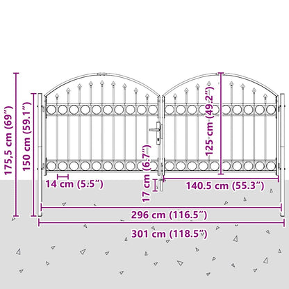 Brána Na Plot Assen 301 X 175,5 Cm Ocel Šedá Zamykatelné