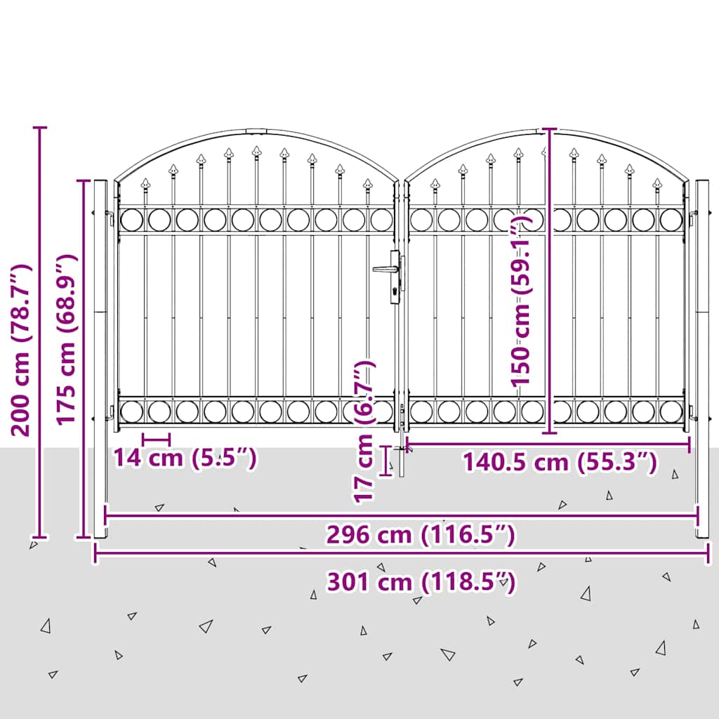 Brána Na Plot Assen 301 X 200 Cm Ocel Šedá Zamykatelné