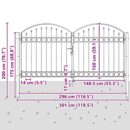 Brána Na Plot Assen 301 X 200 Cm Ocel Šedá Zamykatelné