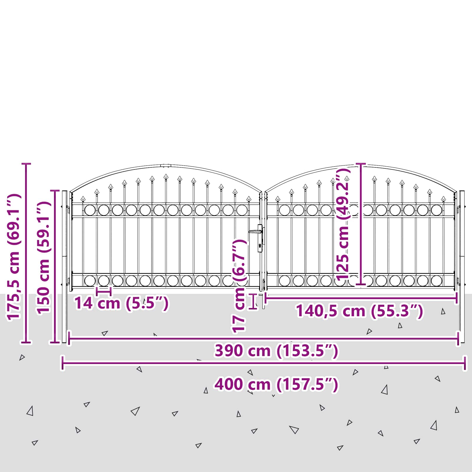 Brána Na Plot Assen 401 X 175,5 Cm Ocel Šedá Zamykatelné