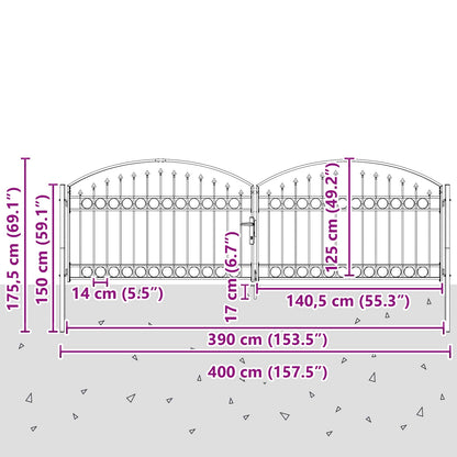Brána Na Plot Assen 401 X 175,5 Cm Ocel Šedá Zamykatelné