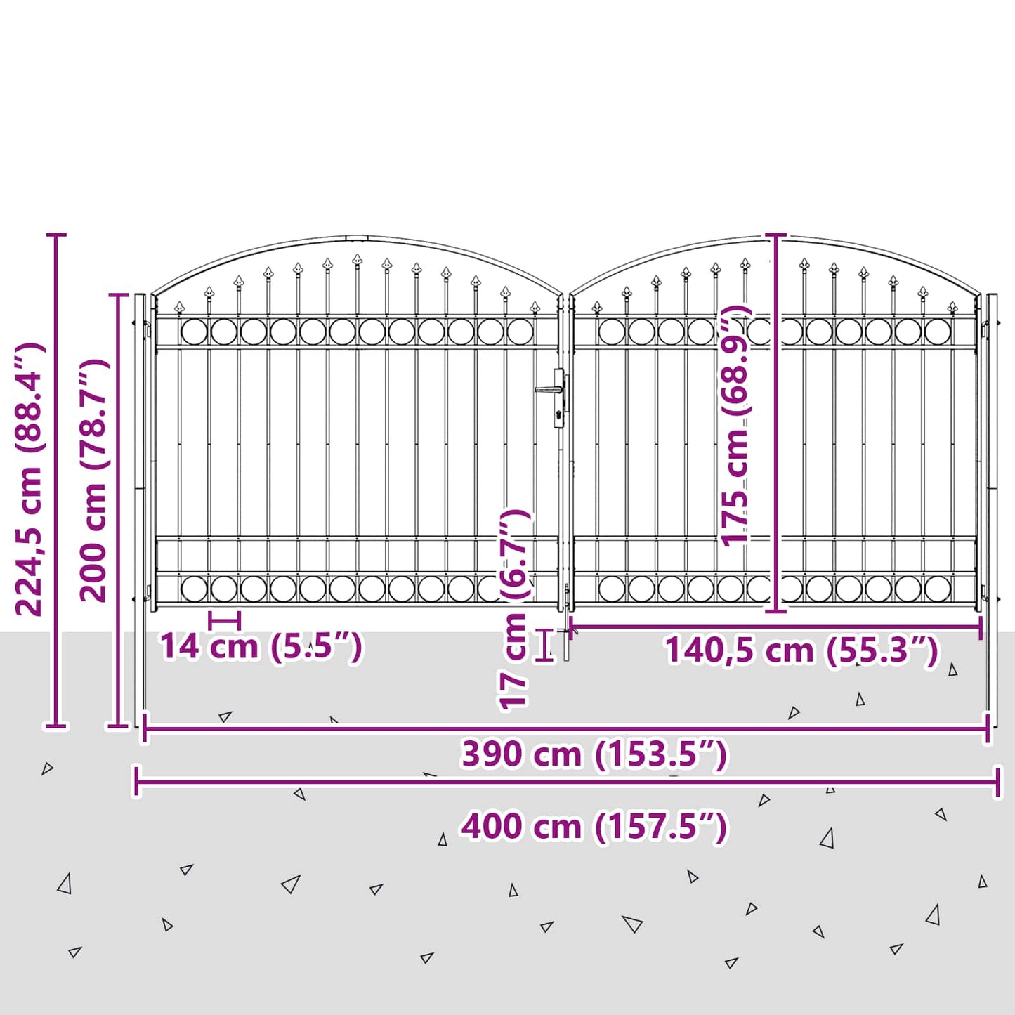 Brána Na Plot Assen 401 X 224,5 Cm Ocel Šedá Zamykatelné