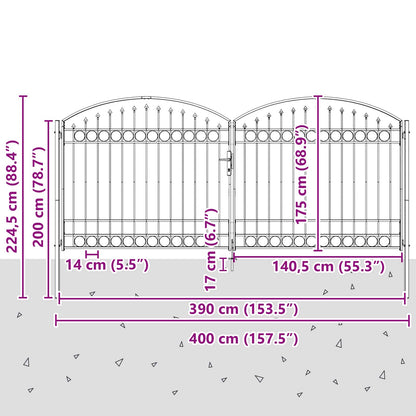 Brána Na Plot Assen 401 X 224,5 Cm Ocel Šedá Zamykatelné