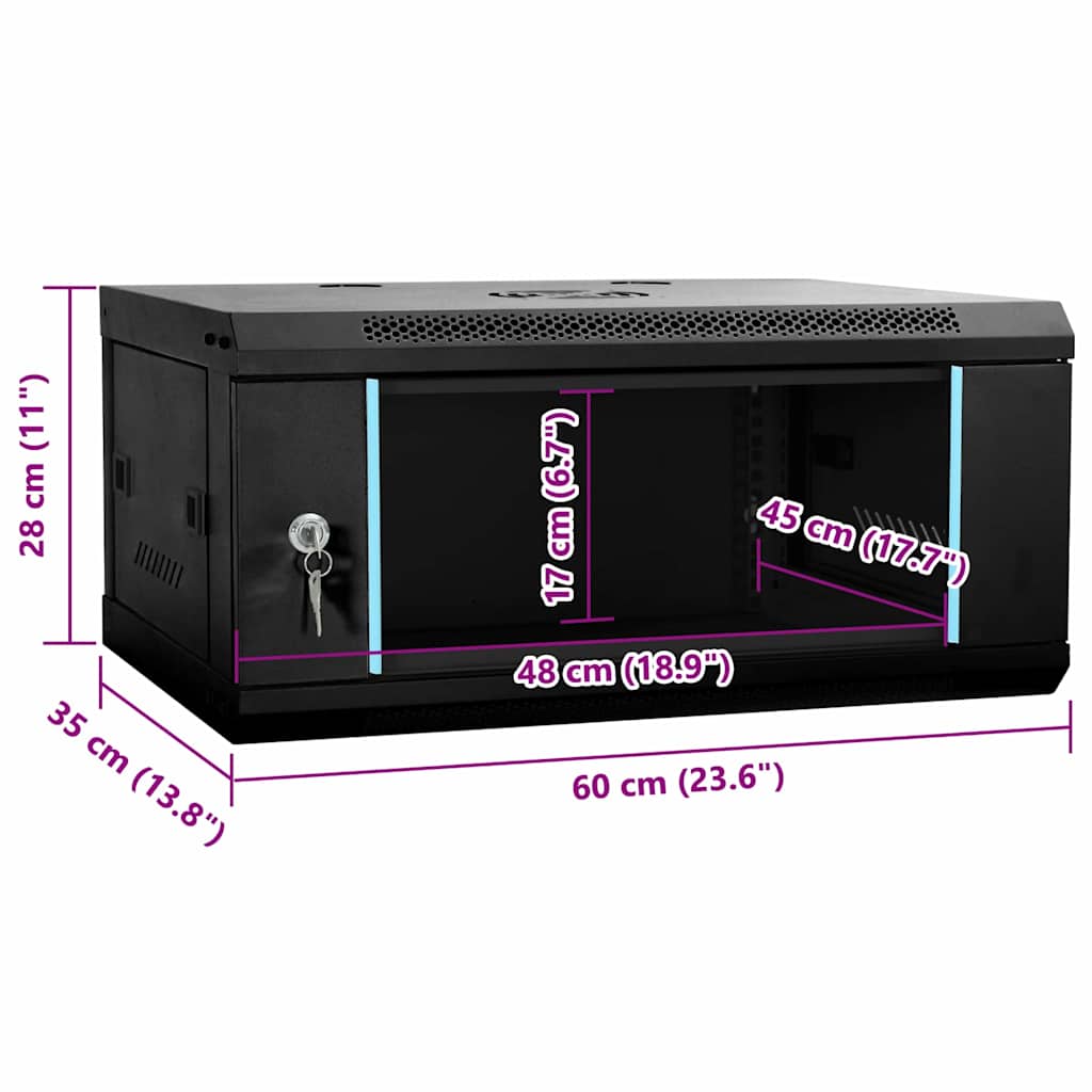 Síťový Kabinet S Úložištěm Černá 60 X 35 X 28 Cm Ocel