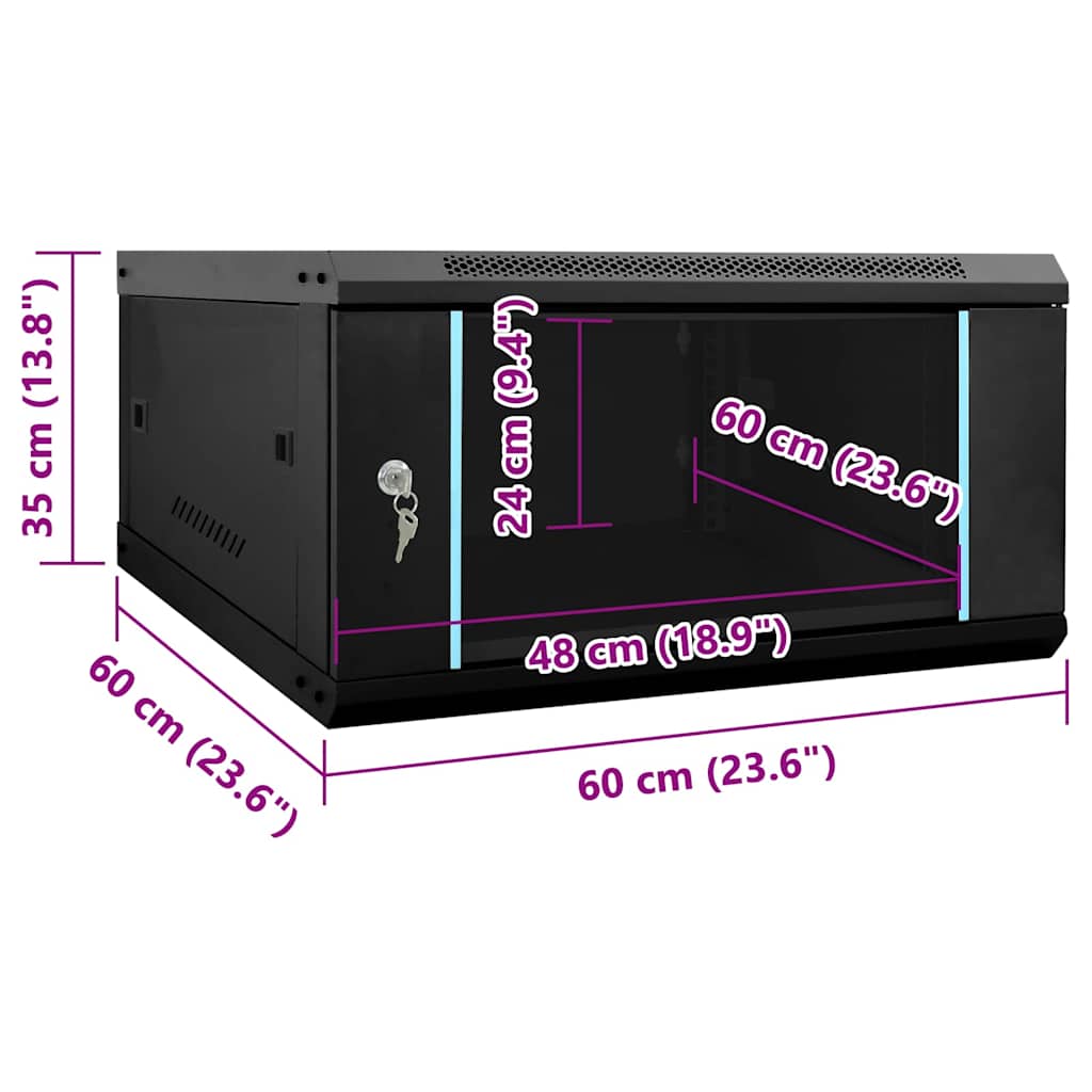 Síťový Kabinet S Úložištěm Černá 60 X 60 X 35 Cm Ocel