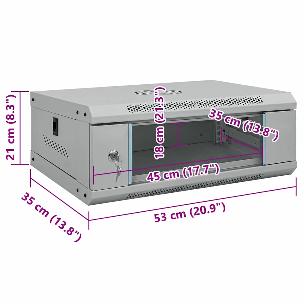 Síťový Kabinet S Úložištěm Šedá 53 X 35 X 21 Cm Ocel