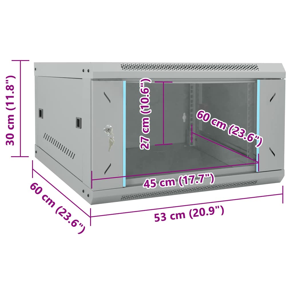 Síťový Kabinet S Úložištěm Šedá 53 X 60 X 30 Cm Ocel