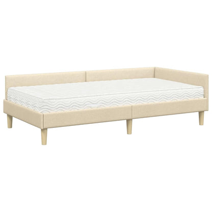 Rohový Rám Postele S Matrací Jiný S Čelo 2 Ks Krémová Textil