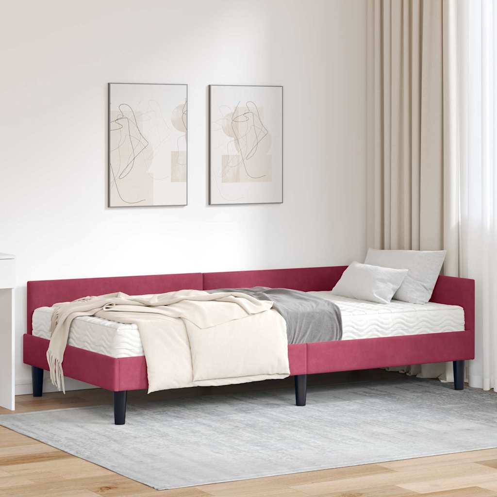 Rohový Rám Postele S Matrací 2 Ks Víno Červené 80 X 200 Cm
