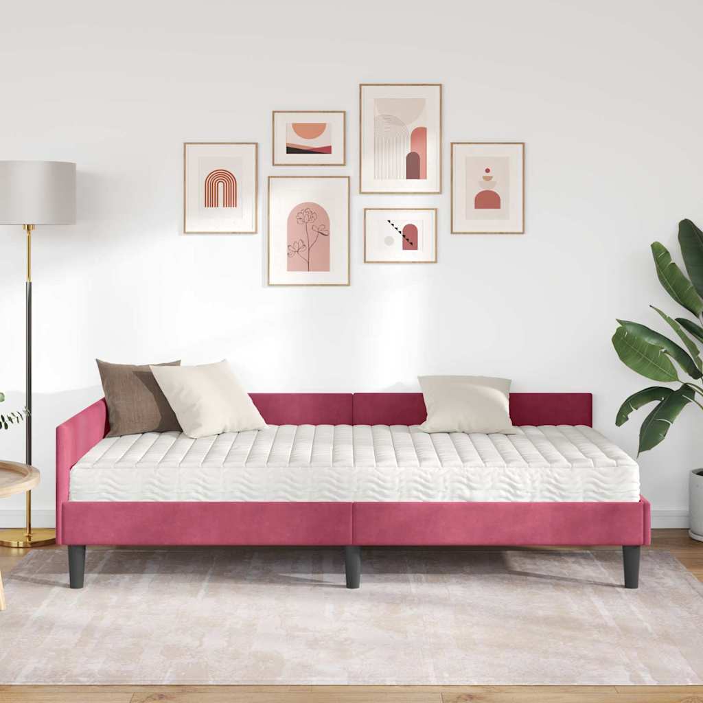Rohový Rám Postele S Matrací 2 Ks Víno Červené 80 X 200 Cm