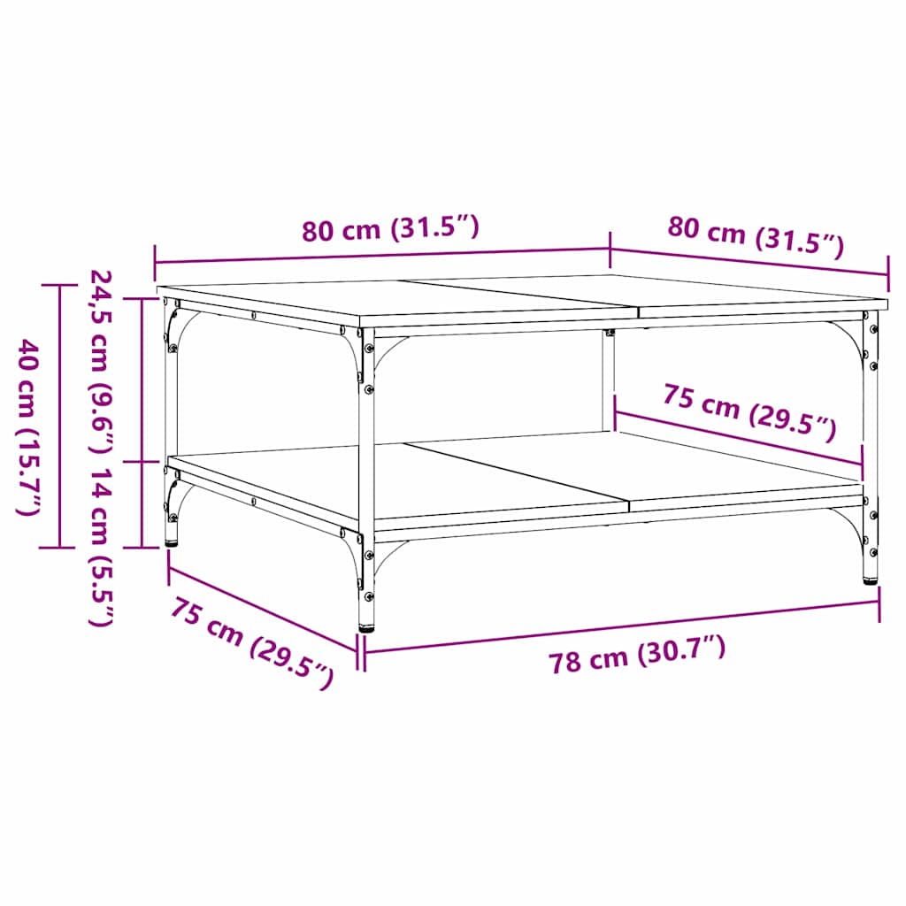 Konferenční Stolek Černý Dub 80 X 80 X 40 Cm Kompozitní Dřevo