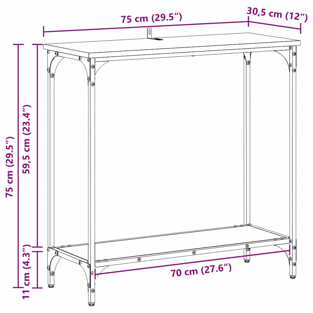 Konzolový Stolek Dub Artisan 75 X 30.5 X 75 Cm Kompozitní Dřevo