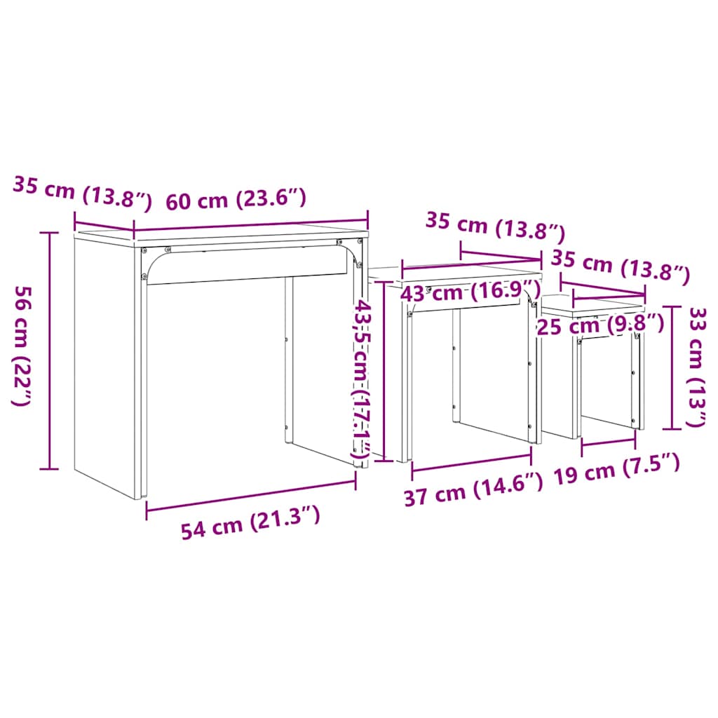 Konferenční Stolek 3 Pcs Staré Dřevo 60 X 35 X 56 Cm