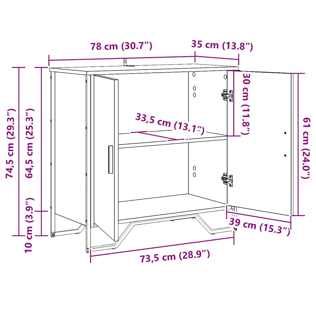 Servírovací Skříň Staré Dřevo 78 X 35 X 74.5 Cm