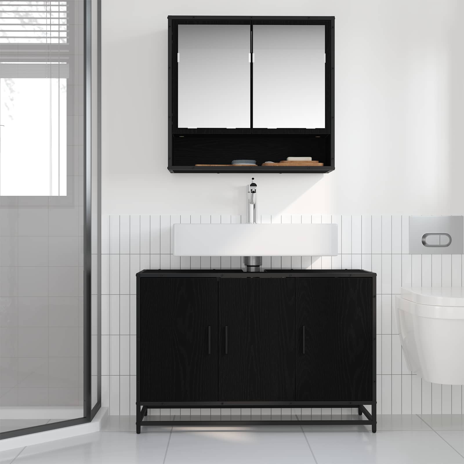 Koupelnová Skříň Černý Dub 90 X 33 X 60 Cm Kompozitní Dřevo