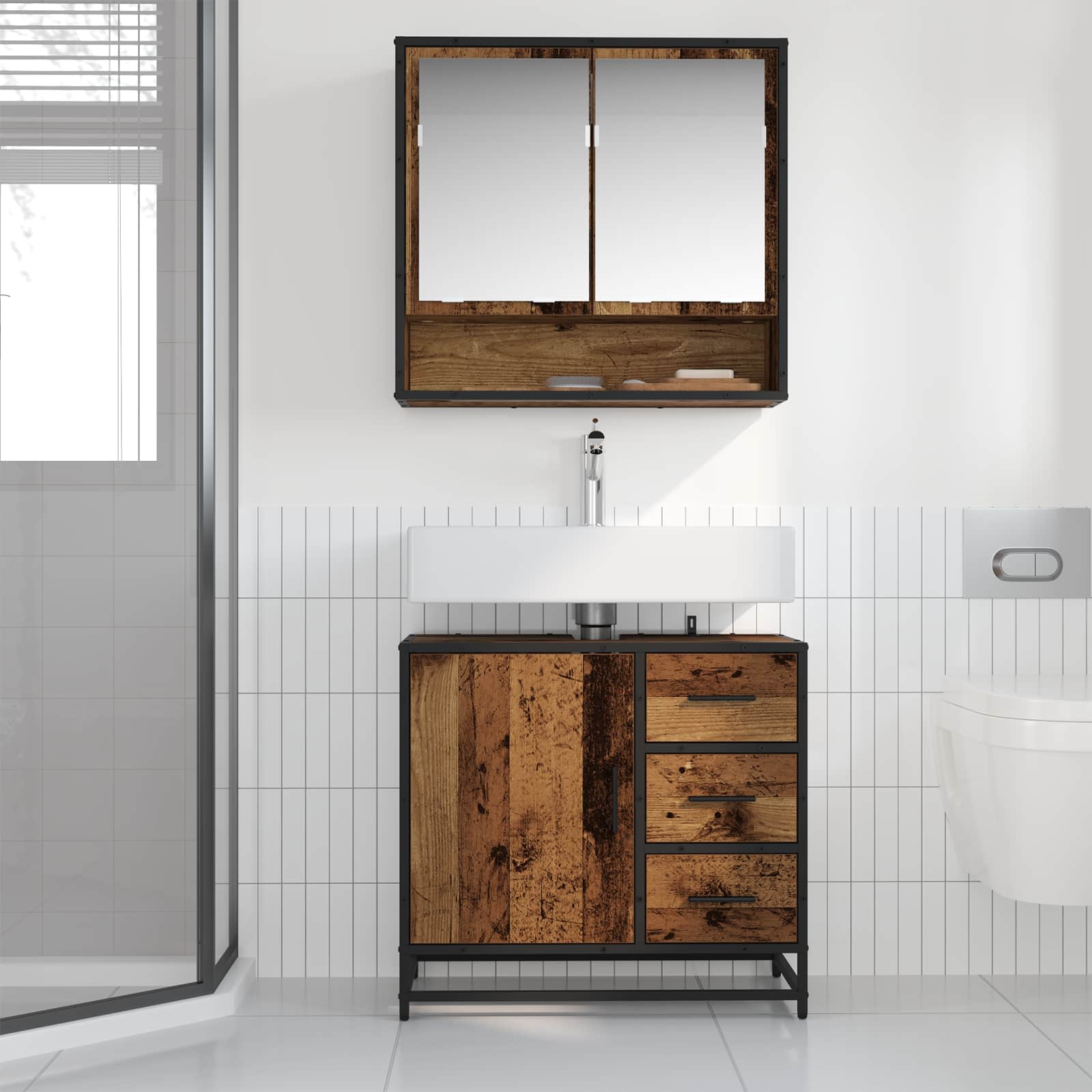 Koupelnová Skříň Staré Dřevo 65 X 33 X 60 Cm Kompozitní Dřevo