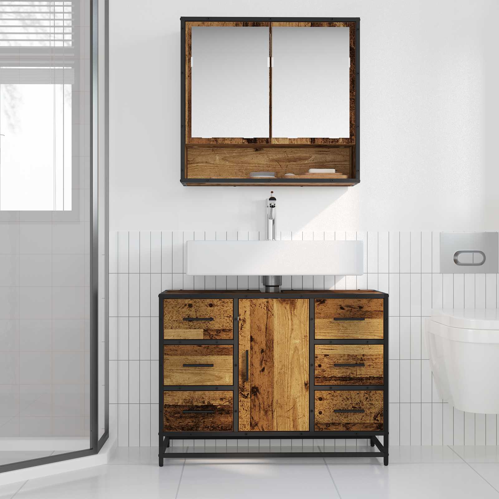 Koupelnová Skříň Staré Dřevo 80 X 33 X 60 Cm Kompozitní Dřevo