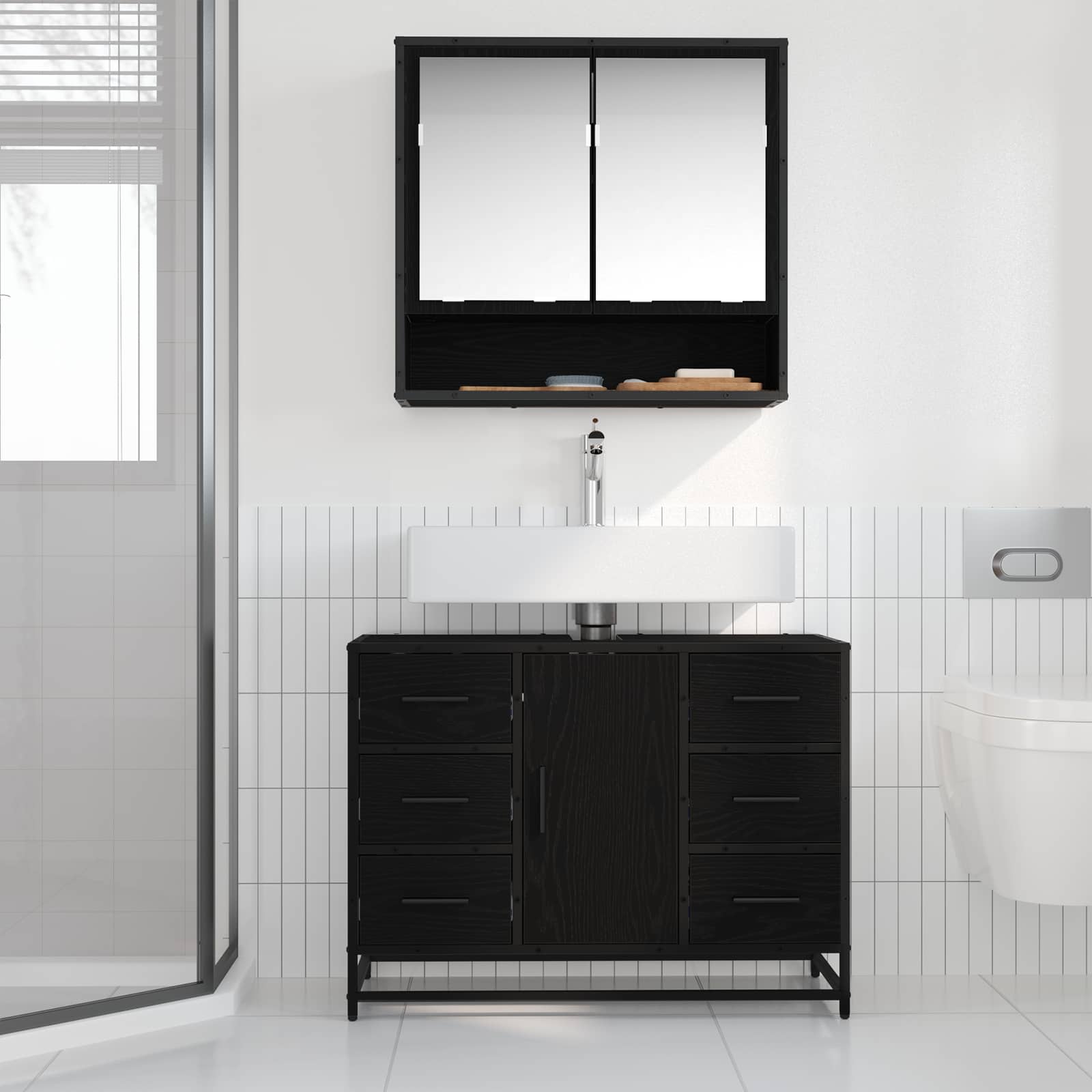 Koupelnová Skříň Černý Dub 80 X 33 X 60 Cm Kompozitní Dřevo