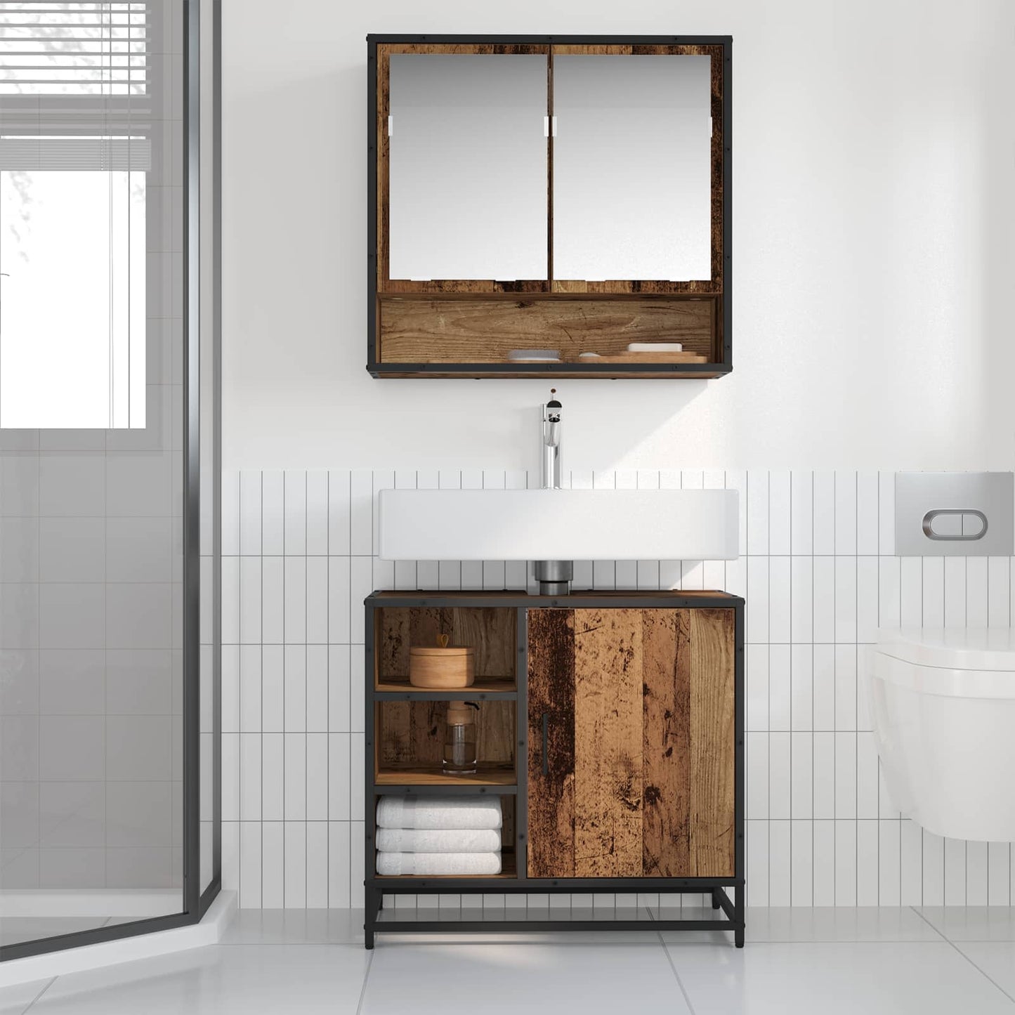 Koupelnová Skříň Staré Dřevo 65 X 33 X 60 Cm Kompozitní Dřevo