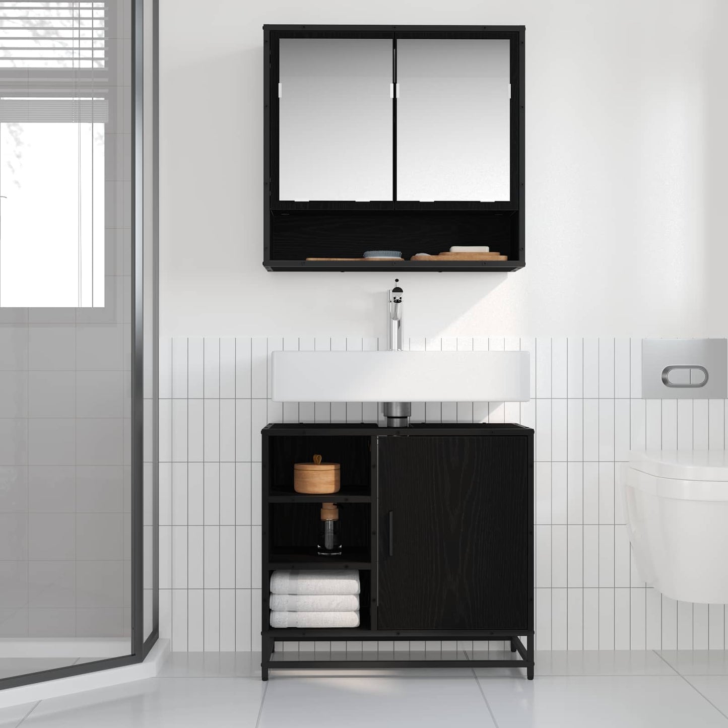 Koupelnová Skříň Černý Dub 65 X 33 X 60 Cm Kompozitní Dřevo