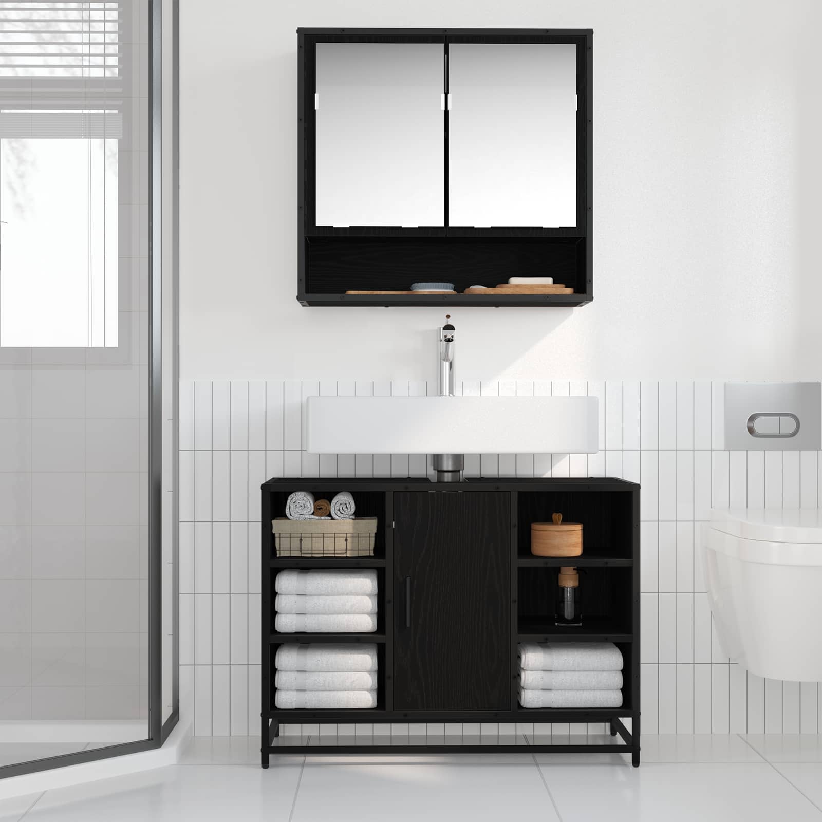 Koupelnová Skříň Černý Dub 80 X 33 X 60 Cm Kompozitní Dřevo