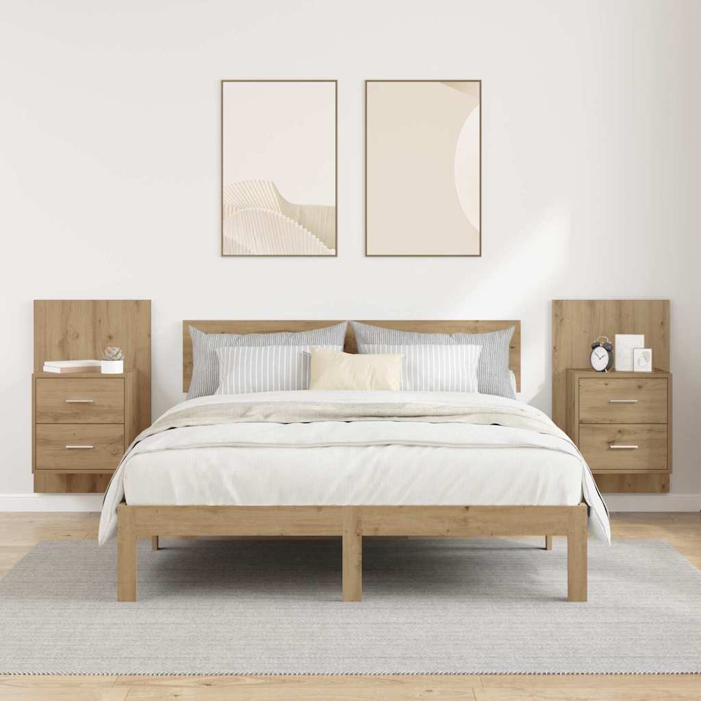 Nástěnná Noční Skříňka 2 Ks Artisanový Dub 48,5 X 32,5 X 80 Cm