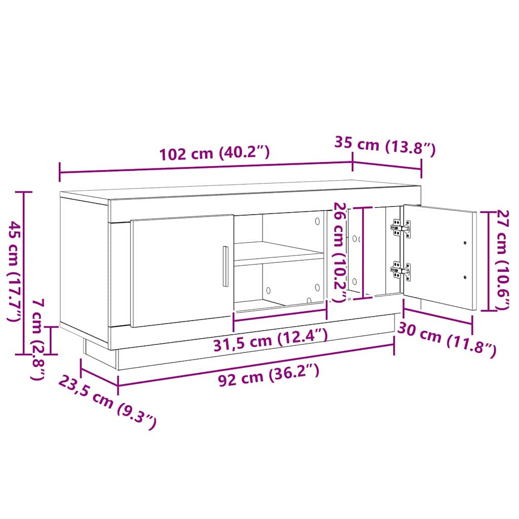 Televizní Skříň 102 X 35 X 45 Cm Staré Dřevo Kompozitní Dřevo