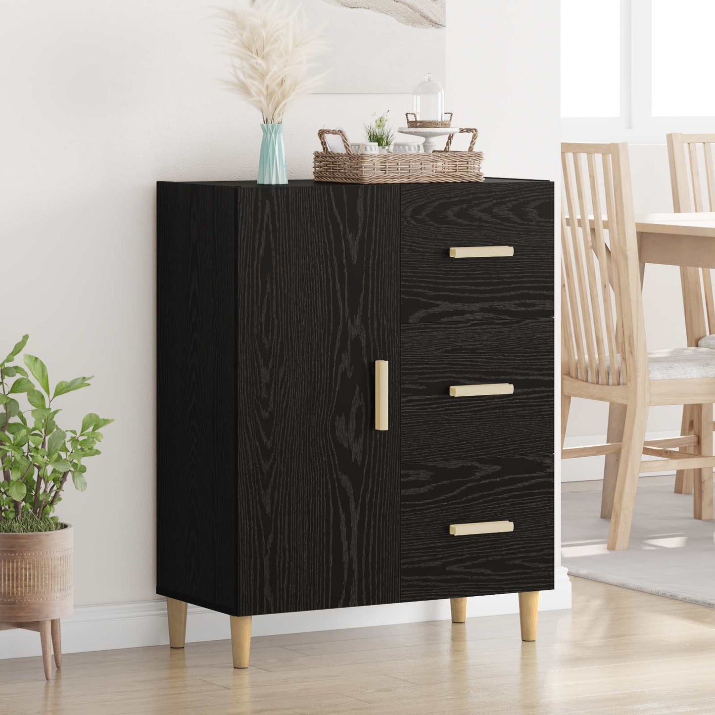 Servírovací Skříň Černý Dub 34 X 69.5 X 90 Cm Kompozitní Dřevo